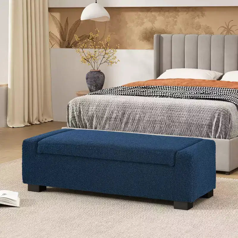 TUYOHW 50 Panca Contenitore Ottomana in Bouclé Testurizzato, Design Rettangolare con Coperchio a Cerniera per Seduta e Spazio Nascosto per Soggiorno