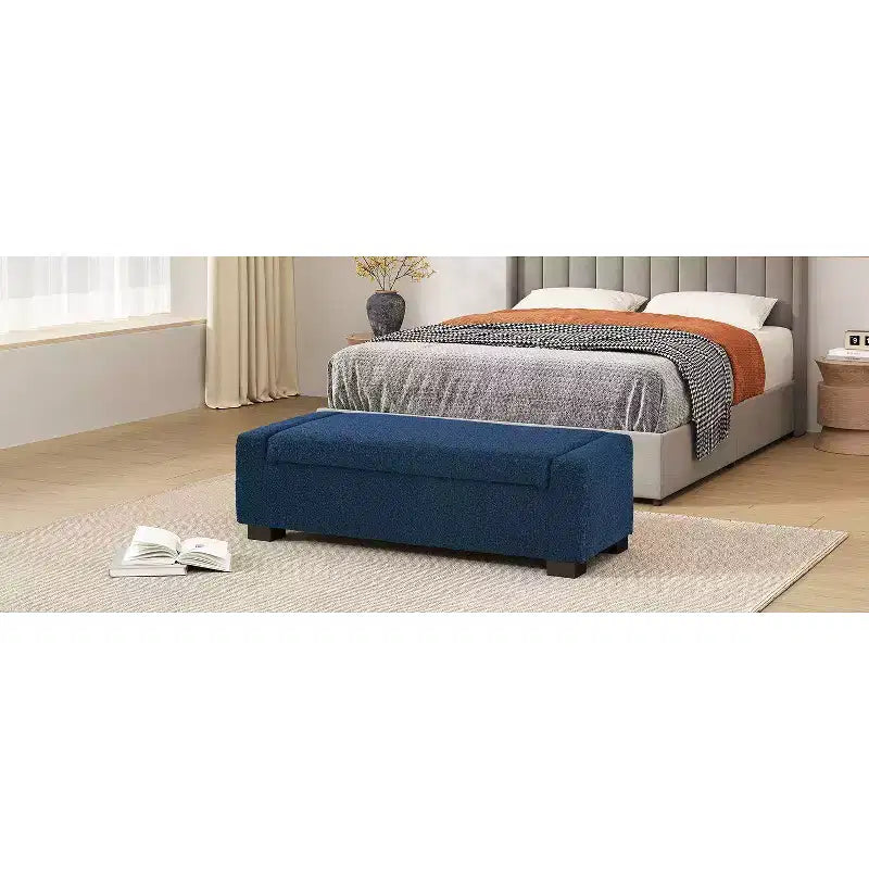 TUYOHW 50 Panca Contenitore Ottomana in Bouclé Testurizzato, Design Rettangolare con Coperchio a Cerniera per Seduta e Spazio Nascosto per Soggiorno
