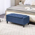 TUYOHW Storage Ottoman, Linen Upholstered Storage Bench with Lift Top and Button Tufted for Living Room, Dark Blue