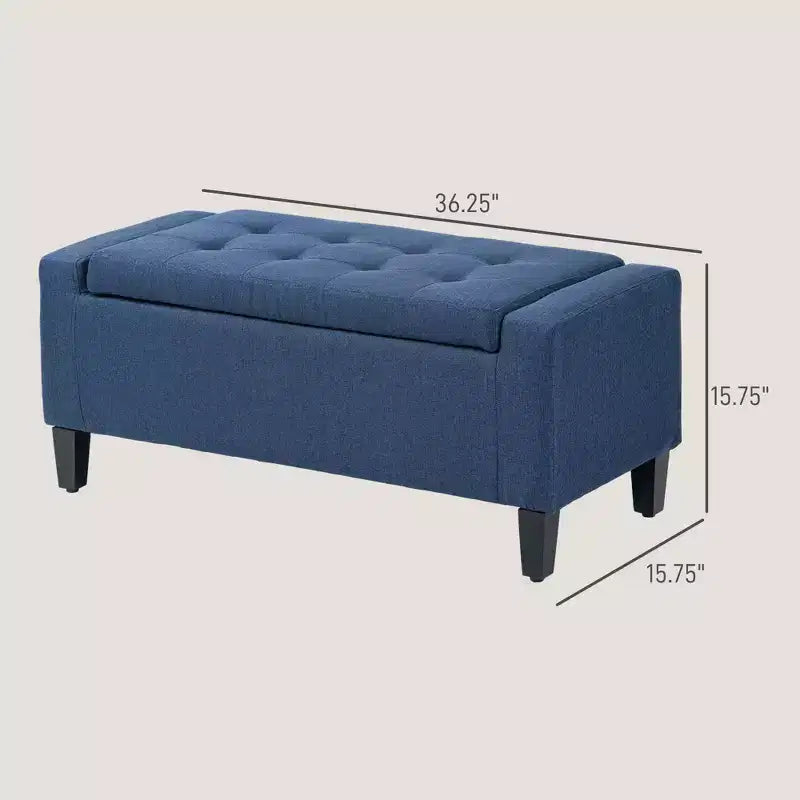 TUYOHW Poggiapiedi Contenitore, Panca Contenitore Rivestita in Lino con Coperchio Sollevabile e Bottoni Trapuntati per Soggiorno, Blu Scuro