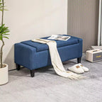TUYOHW Poggiapiedi Contenitore, Panca Contenitore Rivestita in Lino con Coperchio Sollevabile e Bottoni Trapuntati per Soggiorno, Blu Scuro