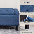 TUYOHW Poggiapiedi Contenitore, Panca Contenitore Rivestita in Lino con Coperchio Sollevabile e Bottoni Trapuntati per Soggiorno, Blu Scuro