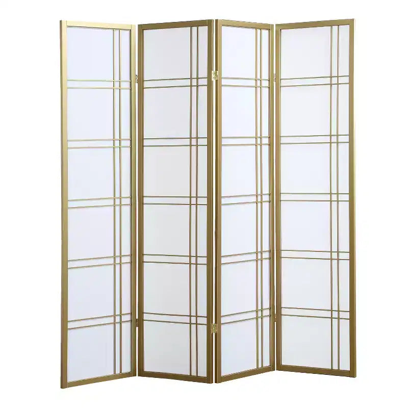 MAYEERTY Divisorio per ambienti a 4 pannelli per la privacy di casa e ufficio, color oro