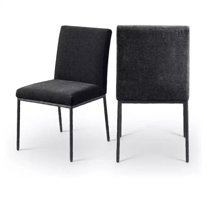 Meridina Furniture,Reeves Black Chenille Fabric Upholstered Dining Side Chair, Set of 2