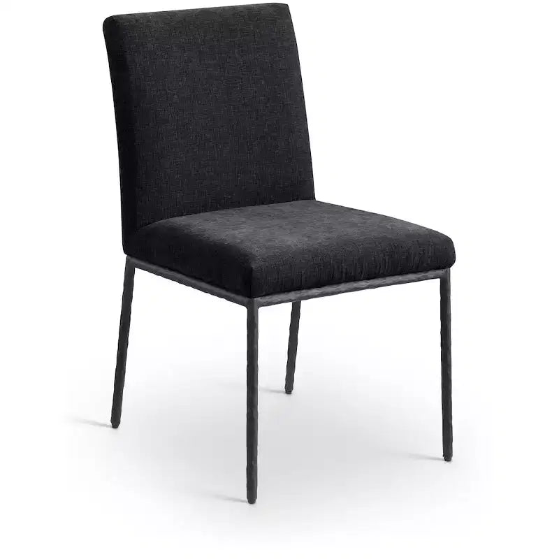 Meridina Furniture, Sedia laterale da pranzo rivestita in tessuto ciniglia nera Reeves, Set di 2