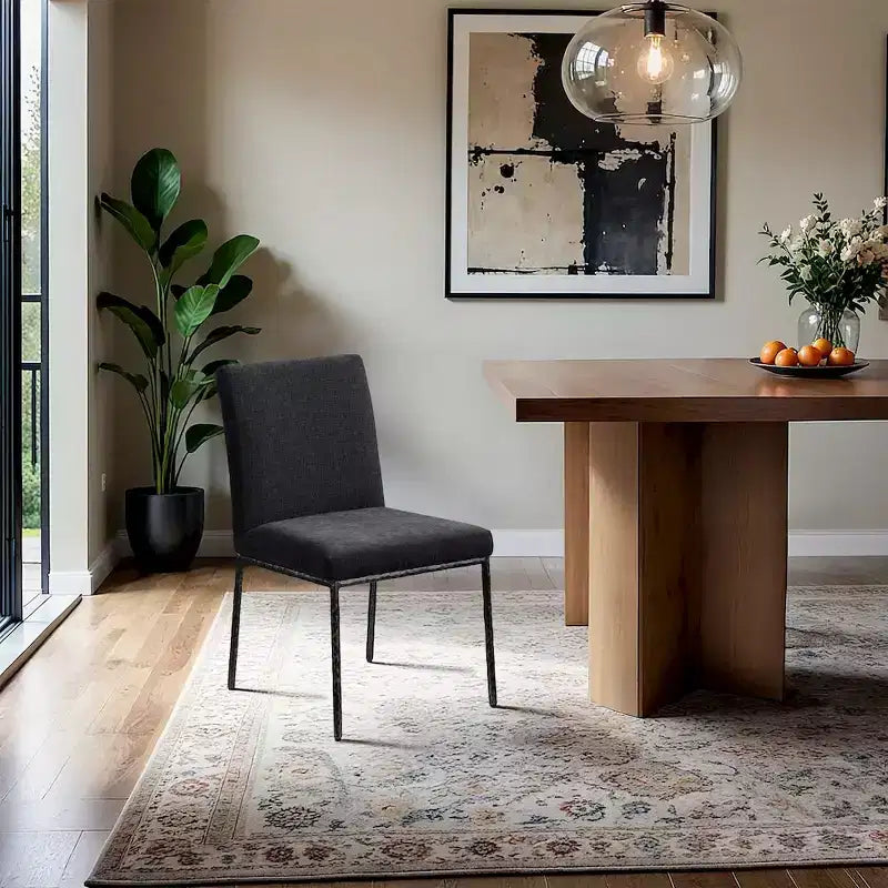 Meridina Furniture, Sedia laterale da pranzo rivestita in tessuto ciniglia nera Reeves, Set di 2
