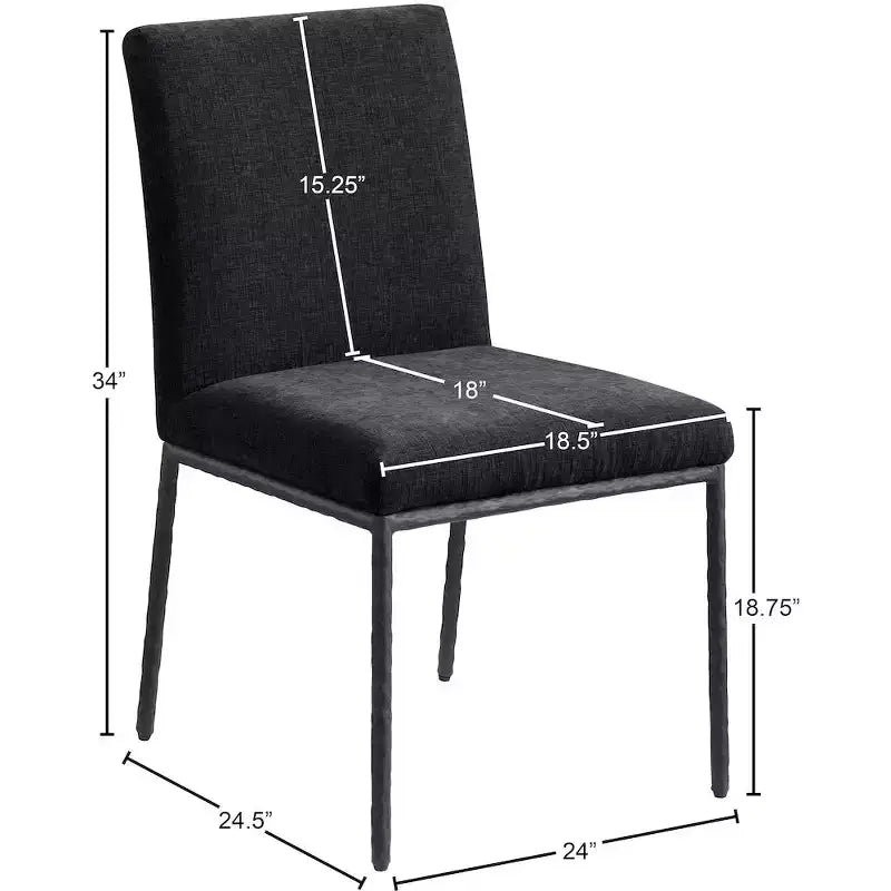 Meridina Furniture, Sedia laterale da pranzo rivestita in tessuto ciniglia nera Reeves, Set di 2