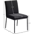 Meridina Furniture, Sedia laterale da pranzo rivestita in tessuto ciniglia nera Reeves, Set di 2