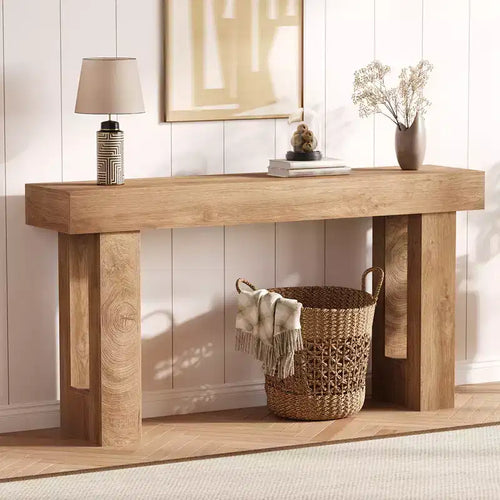 63-Inch Long Console Table, Sofa Table Behind The Couch, Farmhouse Wooden Rectangular Entryway Table for Entrance, Hallway, Living Room