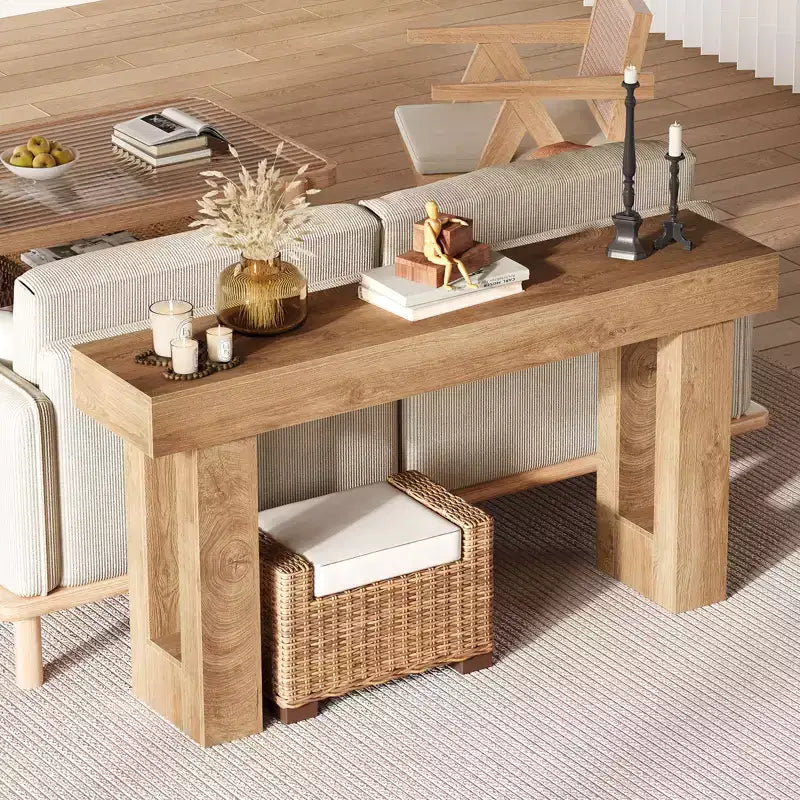 Tavolo Consolle Lungo 160 cm, Tavolino da Divano Dietro al Divano, Tavolo Rettangolare Rustico in Legno per Ingresso, Corridoio, Soggiorno