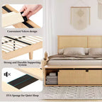 Struttura letto king size in rattan naturale con armadietti scorrevoli a persiana e testiera illuminata a LED, letto a piattaforma in legno boho, non è necessaria la rete a doghe