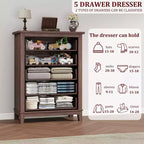 Commode 5 tiroirs pour chambre à coucher, commode verticale de 105 cm de haut avec rangement indépendant, meuble de rangement en bois pour salon, chambre à coucher, entrée