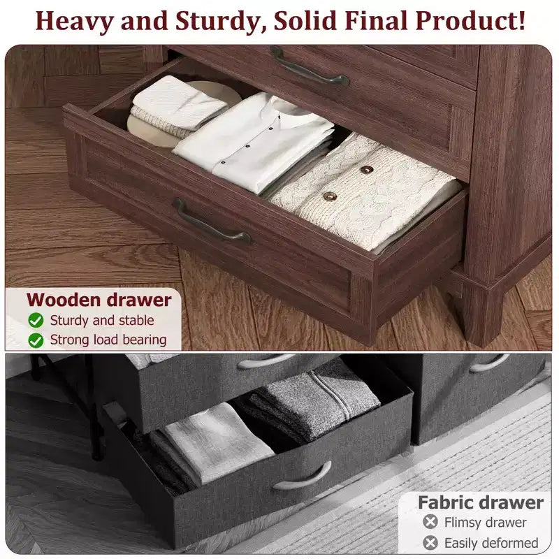 Commode 5 tiroirs pour chambre à coucher, commode verticale de 105 cm de haut avec rangement indépendant, meuble de rangement en bois pour salon, chambre à coucher, entrée
