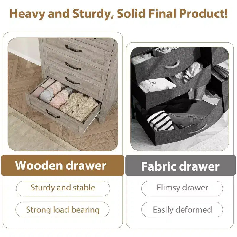 Commode 5 tiroirs pour chambre à coucher, commode verticale de 105 cm de haut avec rangement indépendant, meuble de rangement en bois pour salon, chambre à coucher, entrée