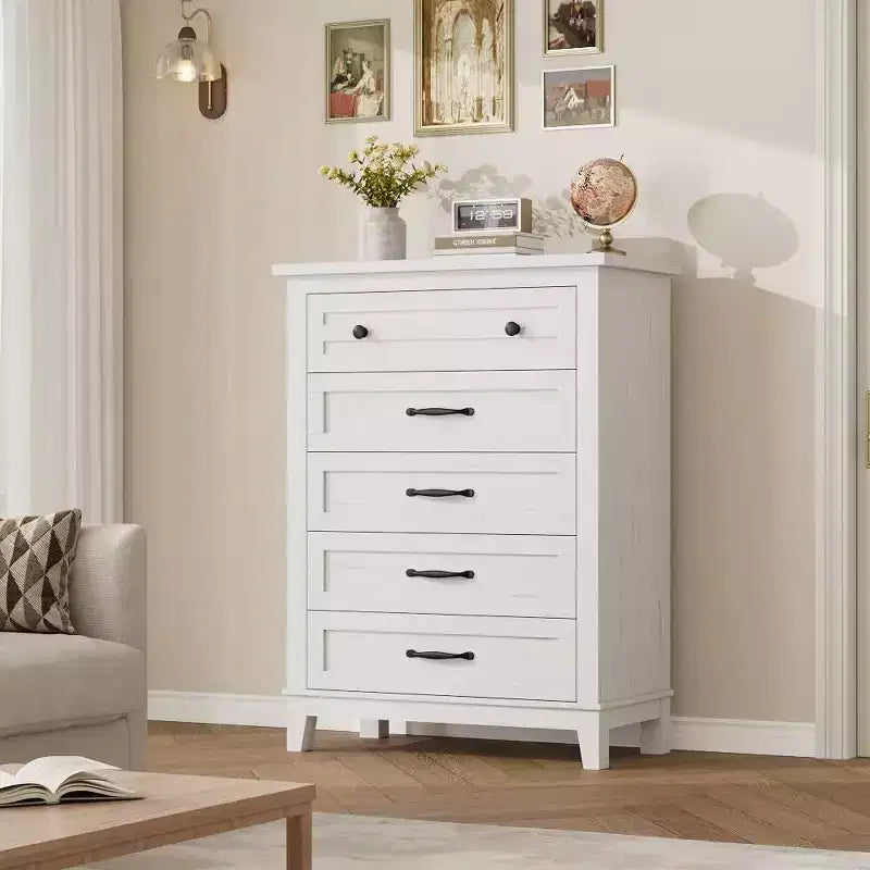 Commode 5 tiroirs pour chambre à coucher, commode verticale de 105 cm de haut avec rangement indépendant, meuble de rangement en bois pour salon, chambre à coucher, entrée