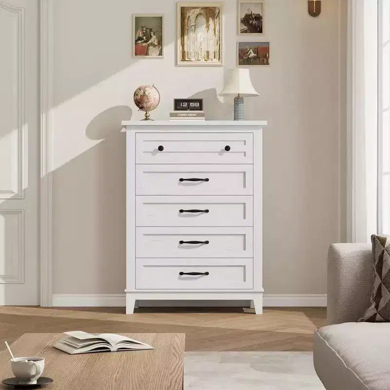 Commode 5 tiroirs pour chambre à coucher, commode verticale de 105 cm de haut avec rangement indépendant, meuble de rangement en bois pour salon, chambre à coucher, entrée