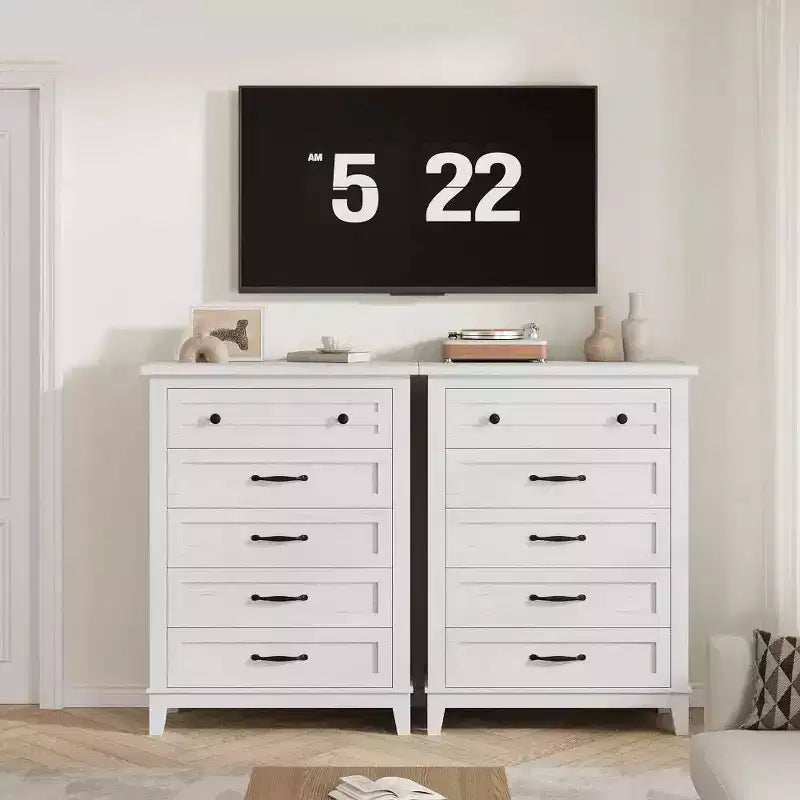 Commode 5 tiroirs pour chambre à coucher, commode verticale de 105 cm de haut avec rangement indépendant, meuble de rangement en bois pour salon, chambre à coucher, entrée