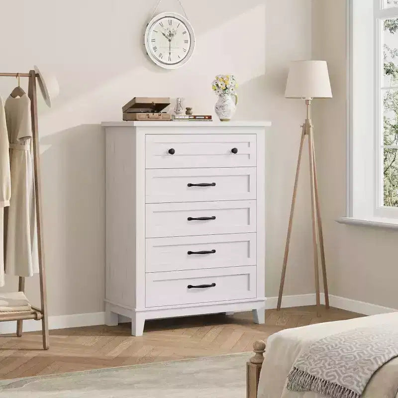 Commode 5 tiroirs pour chambre à coucher, commode verticale de 105 cm de haut avec rangement indépendant, meuble de rangement en bois pour salon, chambre à coucher, entrée