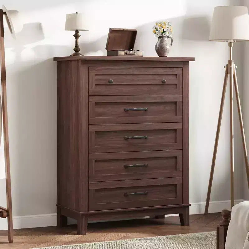 Commode 5 tiroirs pour chambre à coucher, commode verticale de 105 cm de haut avec rangement indépendant, meuble de rangement en bois pour salon, chambre à coucher, entrée