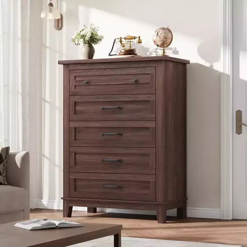 Commode 5 tiroirs pour chambre à coucher, commode verticale de 105 cm de haut avec rangement indépendant, meuble de rangement en bois pour salon, chambre à coucher, entrée