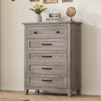 Commode 5 tiroirs pour chambre à coucher, commode verticale de 105 cm de haut avec rangement indépendant, meuble de rangement en bois pour salon, chambre à coucher, entrée