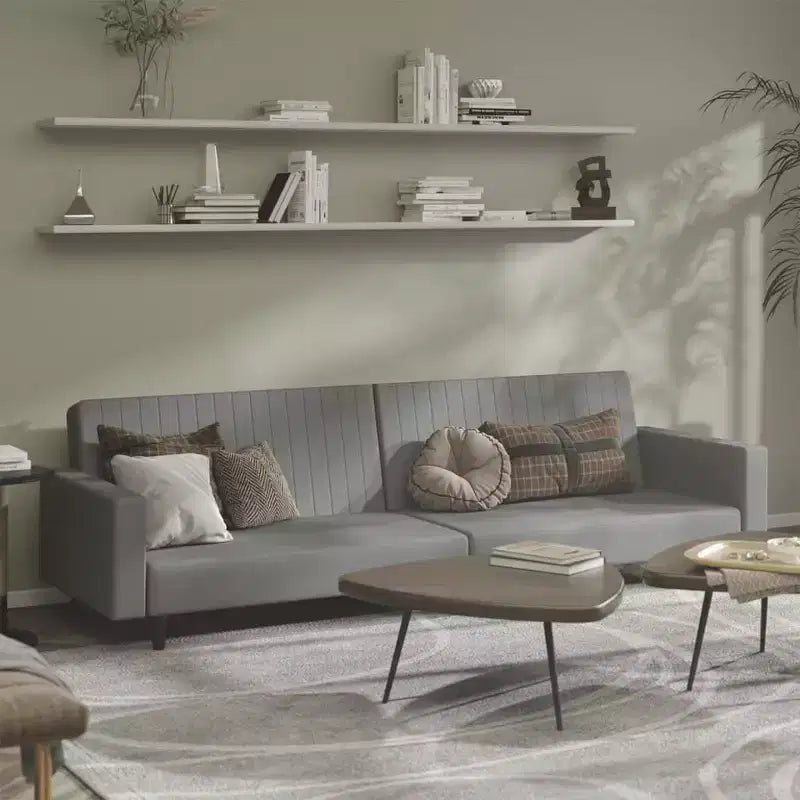 vidaXL Divano letto Grigio chiaro Velluto (100% poliestere), legno, plastica Grande