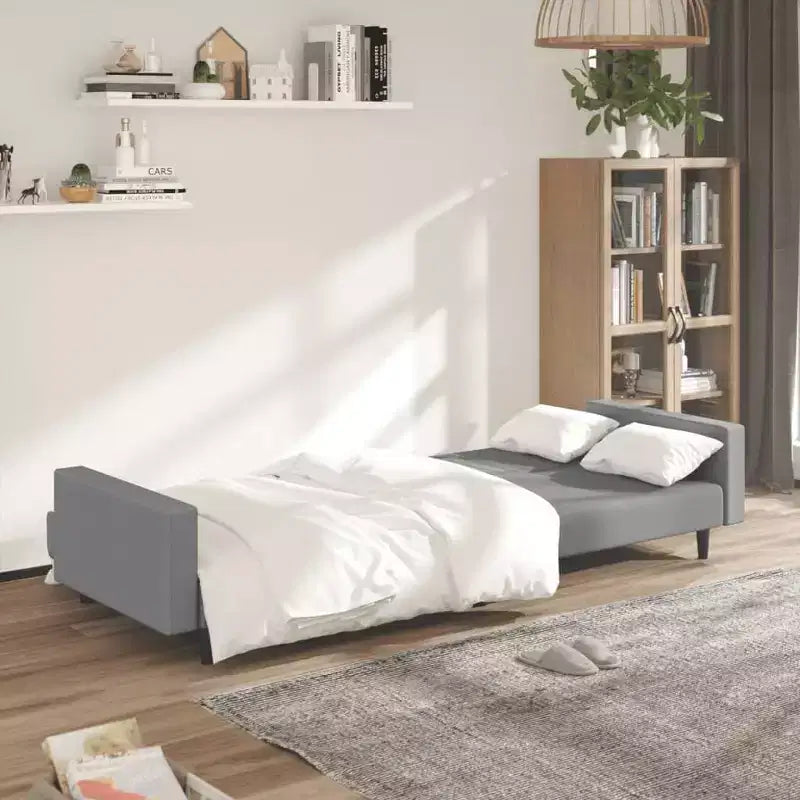 vidaXL Divano letto Grigio chiaro Velluto (100% poliestere), legno, plastica Grande