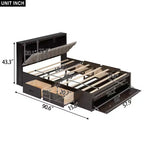 Letto a piattaforma Queen Size Whisen Wood con testiera contenitore, scarpiera e 4 cassetti