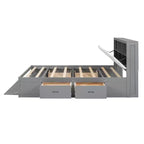 Letto a piattaforma Queen Size Whisen Wood con testiera contenitore, scarpiera e 4 cassetti