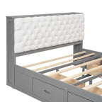 Letto a piattaforma Queen Size Whisen Wood con testiera contenitore, scarpiera e 4 cassetti