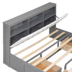 Letto a piattaforma Queen Size Whisen Wood con testiera contenitore, scarpiera e 4 cassetti