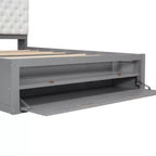 Letto a piattaforma Queen Size Whisen Wood con testiera contenitore, scarpiera e 4 cassetti