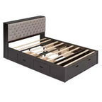 Letto a piattaforma Queen Size Whisen Wood con testiera contenitore, scarpiera e 4 cassetti