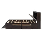 Letto a piattaforma Queen Size Whisen Wood con testiera contenitore, scarpiera e 4 cassetti