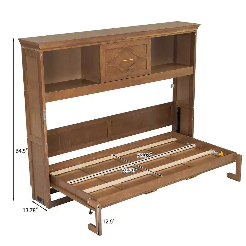 Letto a scomparsa matrimoniale Whisen Wood con stazione di ricarica e cassetto