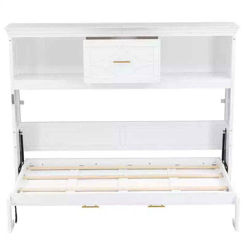 Letto a scomparsa matrimoniale Whisen Wood con stazione di ricarica e cassetto
