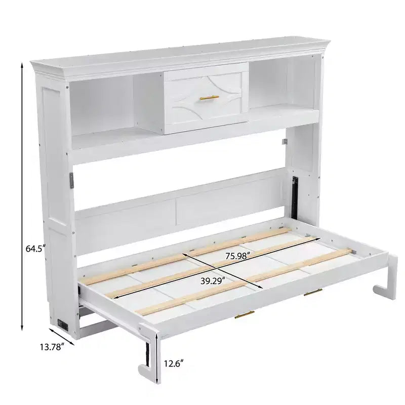 Letto a scomparsa matrimoniale Whisen Wood con stazione di ricarica e cassetto