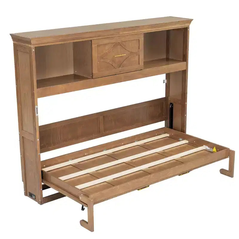 Letto a scomparsa matrimoniale Whisen Wood con stazione di ricarica e cassetto