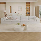 157.6 White 4 seats Corduroy Fabric Cloud Sofa Deep Seat Couches Double-layer design Removable Cushion No Assembly
