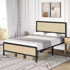 Acekool Boho Rattan Bed - Letto Matrimoniale con Angoli Sicuri