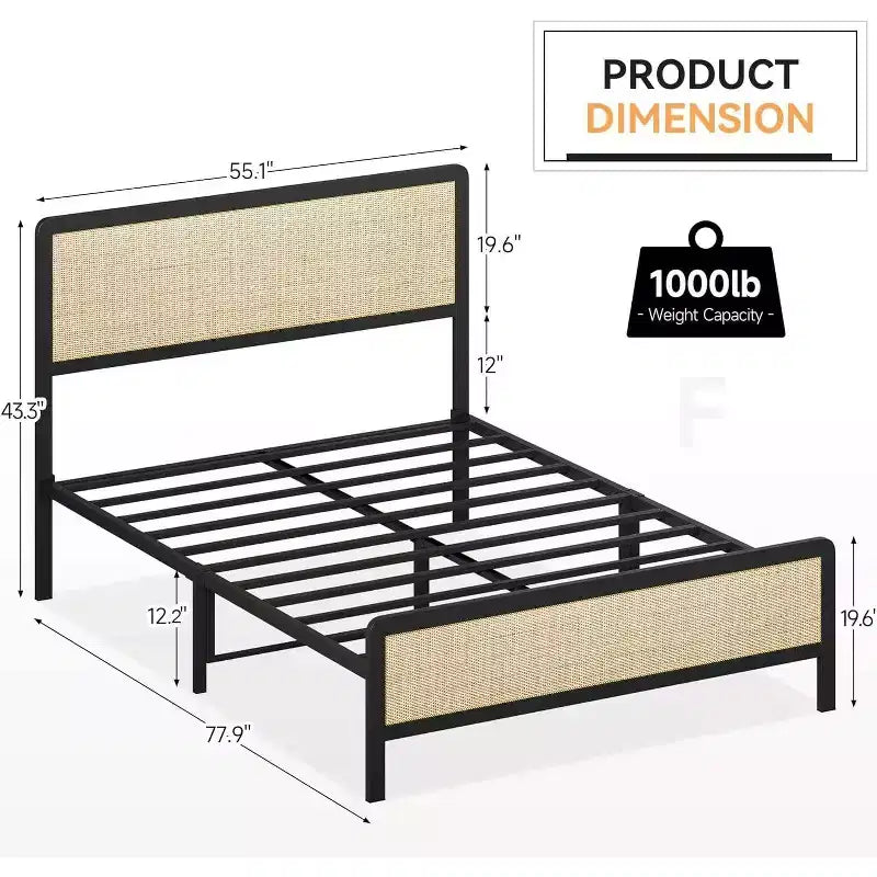 Acekool Boho Rattan Bed - Letto Matrimoniale con Angoli Sicuri