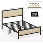 Acekool Boho Rattan Bed - Letto Matrimoniale con Angoli Sicuri