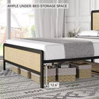 Acekool Boho Rattan Bed - Letto Matrimoniale con Angoli Sicuri