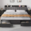 King Size Bed Frame with Storage Headboard, Industrial King Platform Bed with 2 Large Drawers, No Box Spring Needed, Noise Free, Black