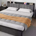 Struttura Letto King Size con Testiera Contenitore, Letto a Piattaforma King Industriale con 2 Grandi Cassetti, Non Richiede Rete a Molle, Silenzioso, Nero