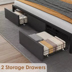Struttura Letto King Size con Testiera Contenitore, Letto a Piattaforma King Industriale con 2 Grandi Cassetti, Non Richiede Rete a Molle, Silenzioso, Nero