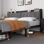 Struttura Letto King Size con Testiera Contenitore, Letto a Piattaforma King Industriale con 2 Grandi Cassetti, Non Richiede Rete a Molle, Silenzioso, Nero