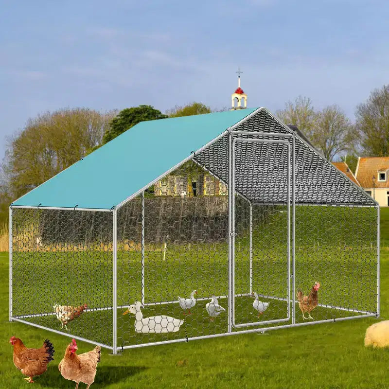 Enclos pour poulailler Dyonery avec treillis métallique immergé, enclos métallique pour poules de jardin avec couverture étanche et loquet sécurisé
