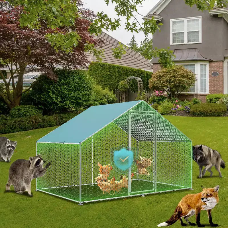Enclos pour poulailler Dyonery avec treillis métallique immergé, enclos métallique pour poules de jardin avec couverture étanche et loquet sécurisé