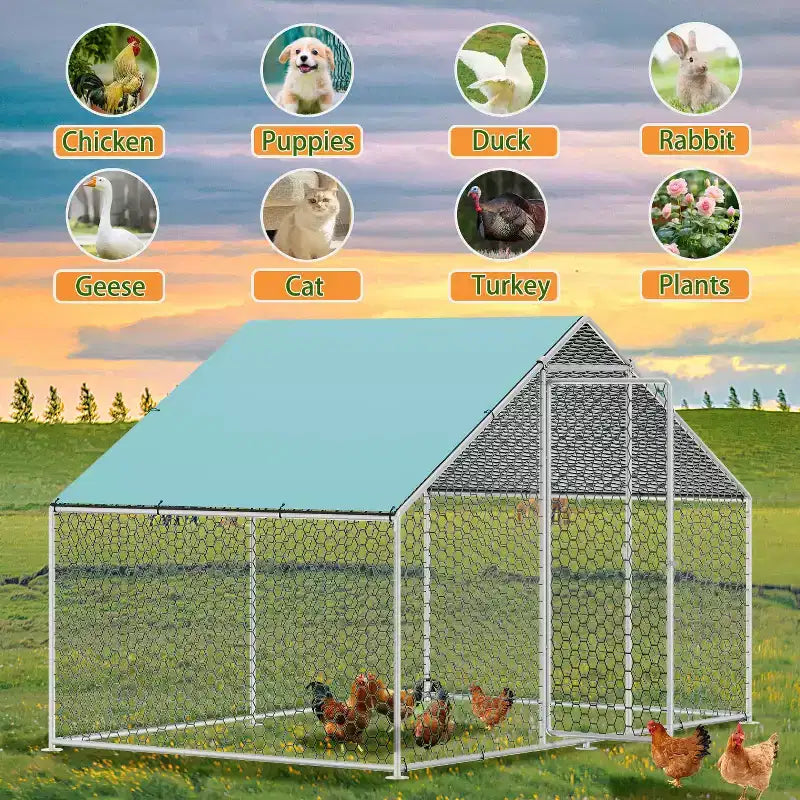 Enclos pour poulailler Dyonery avec treillis métallique immergé, enclos métallique pour poules de jardin avec couverture étanche et loquet sécurisé